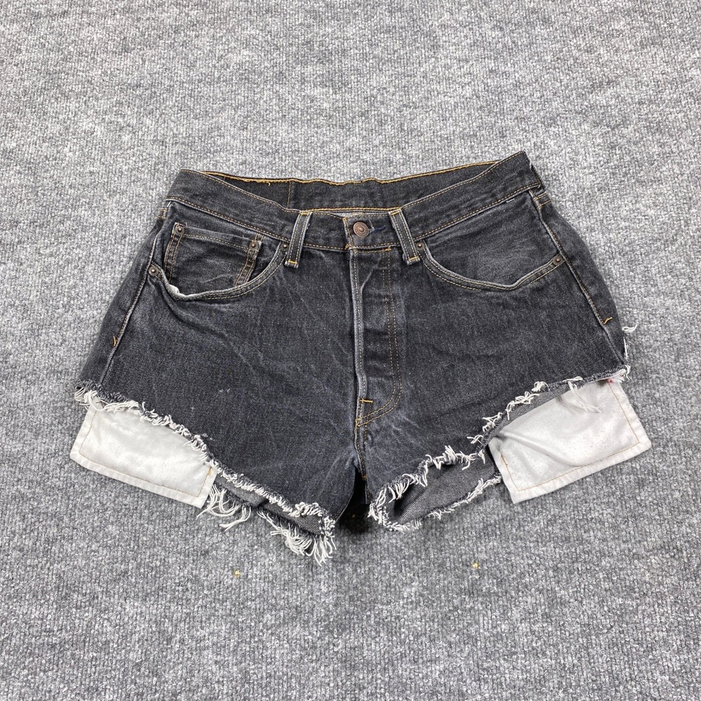 Levi's 501 Shorts Womens 32 Black Cut Off Raw Hem Booty Biker Button Fly